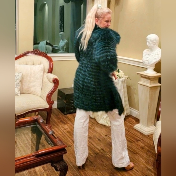 Green & Black Knitted Fox Fur Coat NWT - Picture 1 of 17